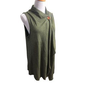 BOBEAU Wrap oversize sleeveless cardigan vest, button closure  XL Green Gray